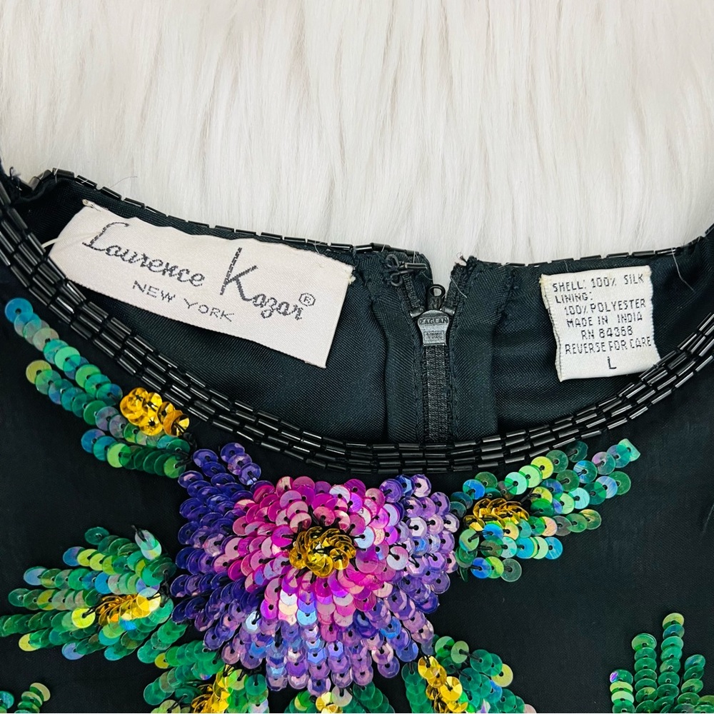 Laurence Kazar Vintage Tags Attached Sequined Floral Silk Blend Top - Picture 11 of 16
